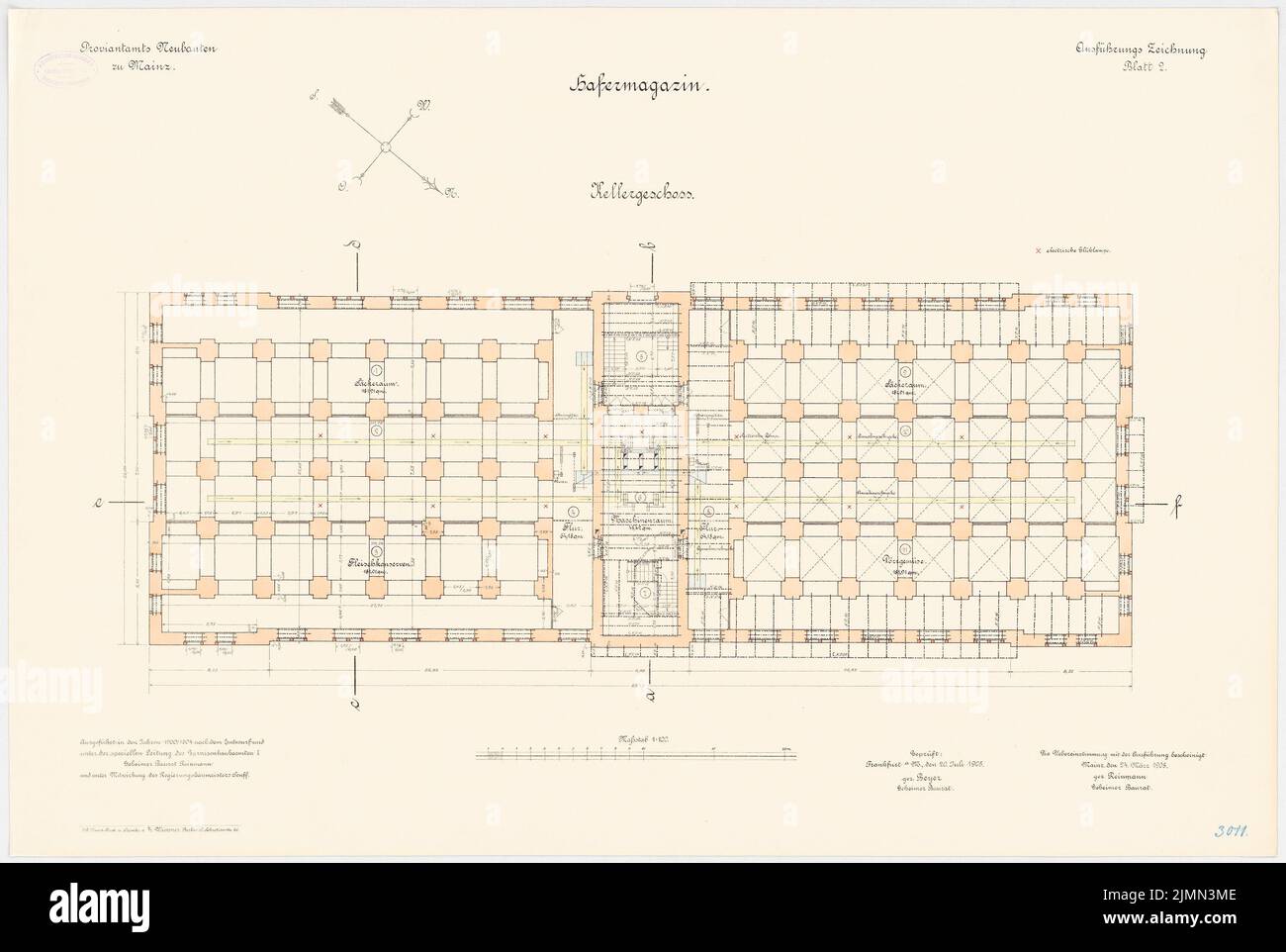 Reinmann, réserve à Mayence. Hafermagin (1900-1904): Grundriss Keller 1: 100. Lithographie, 61,1 x 91 cm (y compris les bords de balayage) Banque D'Images