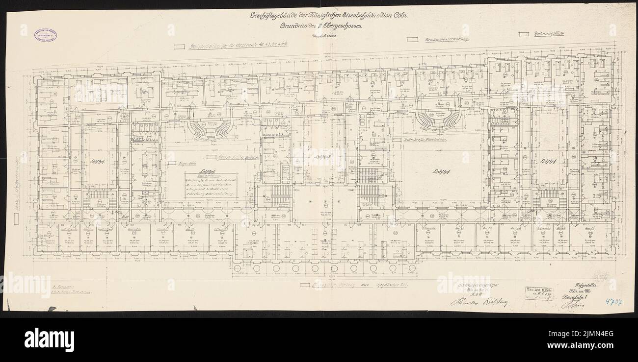 Architecte inconnu, direction ferroviaire à Cologne (env 1910): plan d'étage 3rd étage 1: 100. Lithographie, 64,2 x 128,5 cm (y compris les bords de balayage) Banque D'Images