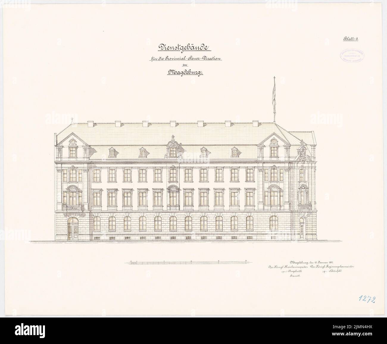 Architecte inconnu, directeur fiscal provincial à Magdebourg (env 1897): Vue du sud supérieur 1: 100. Lithographie, 58,6 x 71,4 cm (y compris les bords de balayage) Banque D'Images