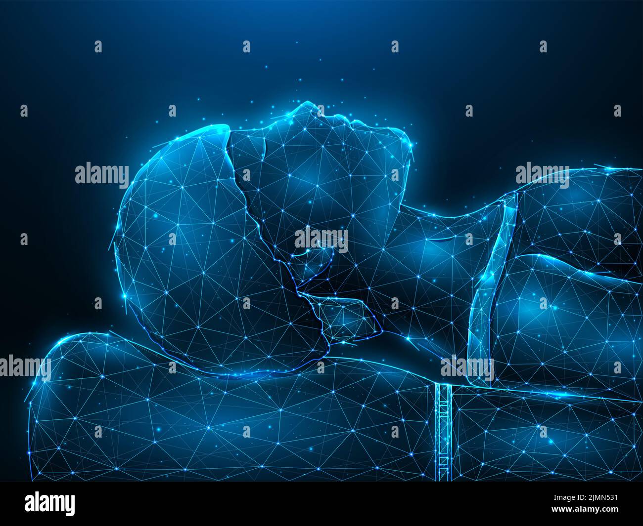 Illustration vectorielle polygonale d'un patient allongé sur la table d'opération. Bannière médicale, modèle ou arrière-plan. Banque D'Images