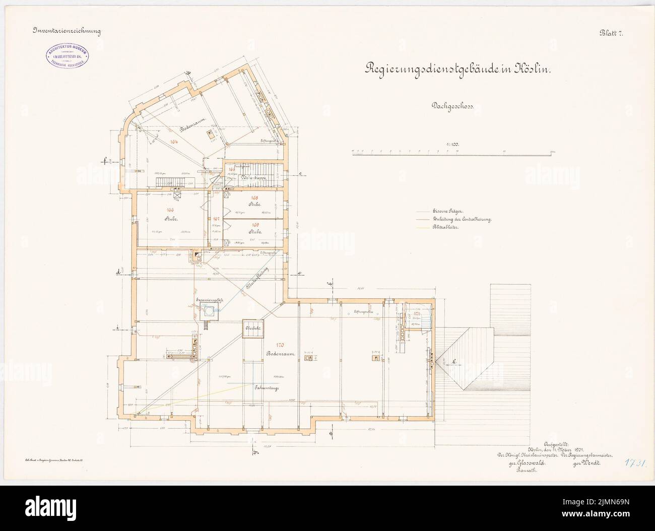 Architecte inconnu, bâtiment du gouvernement à Köslin (env 1901): Plan de plancher DG 1: 100. Lithographie, 51,1 x 68,9 cm (y compris les bords de balayage) Banque D'Images