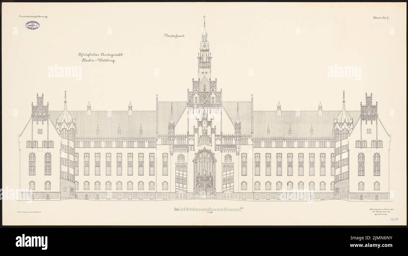 Thoemer & Mönnich, District court Berlin-Wedding (1901-1906): Front 1: 100. Lithographie, 73,1 x 131 cm (y compris les bords de balayage) Banque D'Images