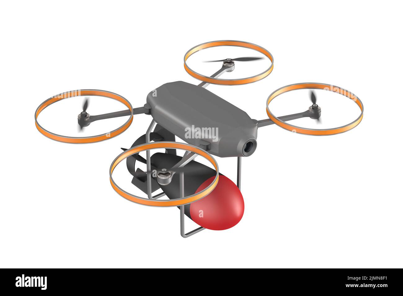 drone avec bombe sur fond blanc. Illustration isolée 3D Banque D'Images