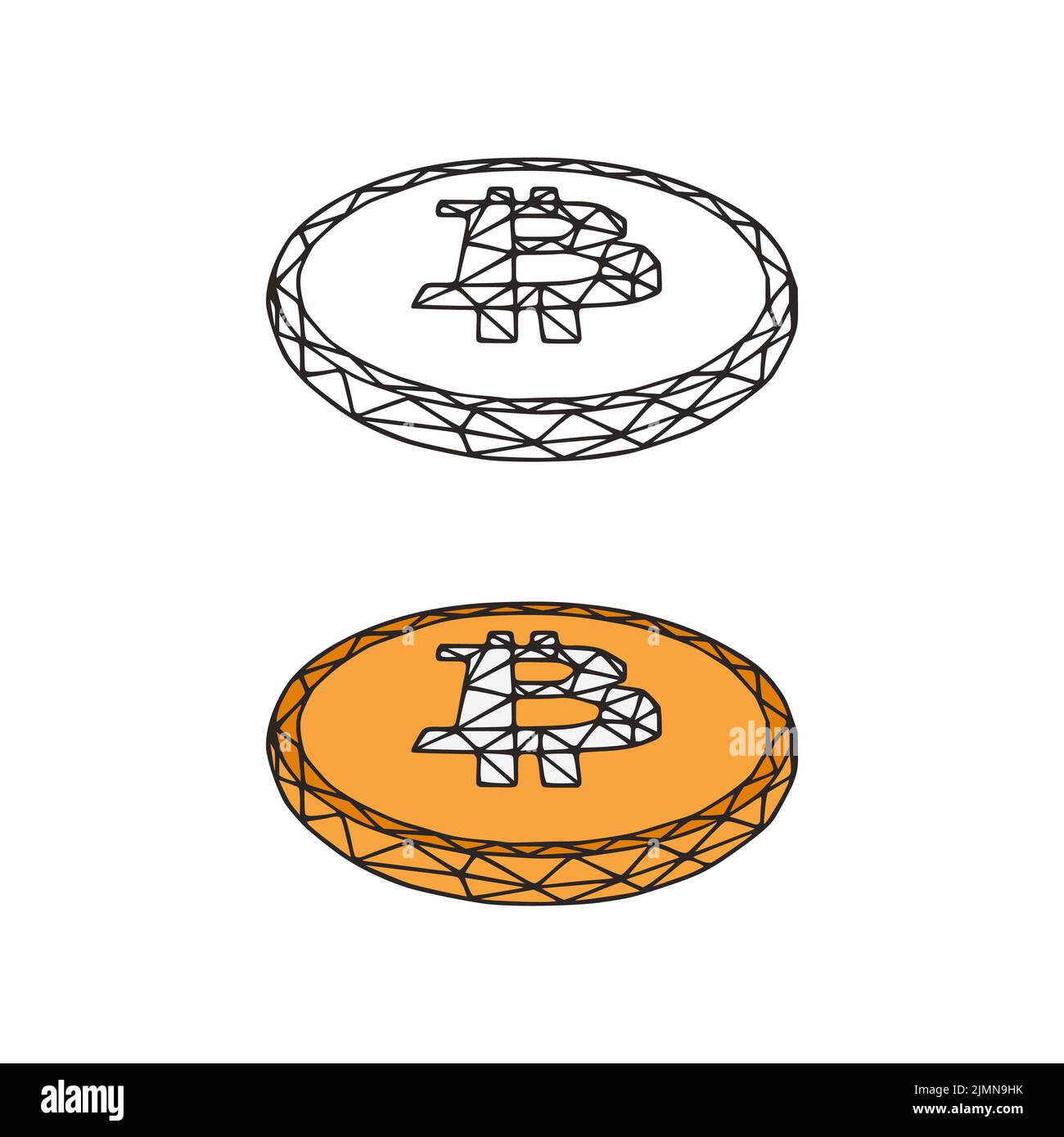 Icône polygonale Bitcoin. Crypto-monnaie faible poly art isolé sur fond blanc. Banque D'Images