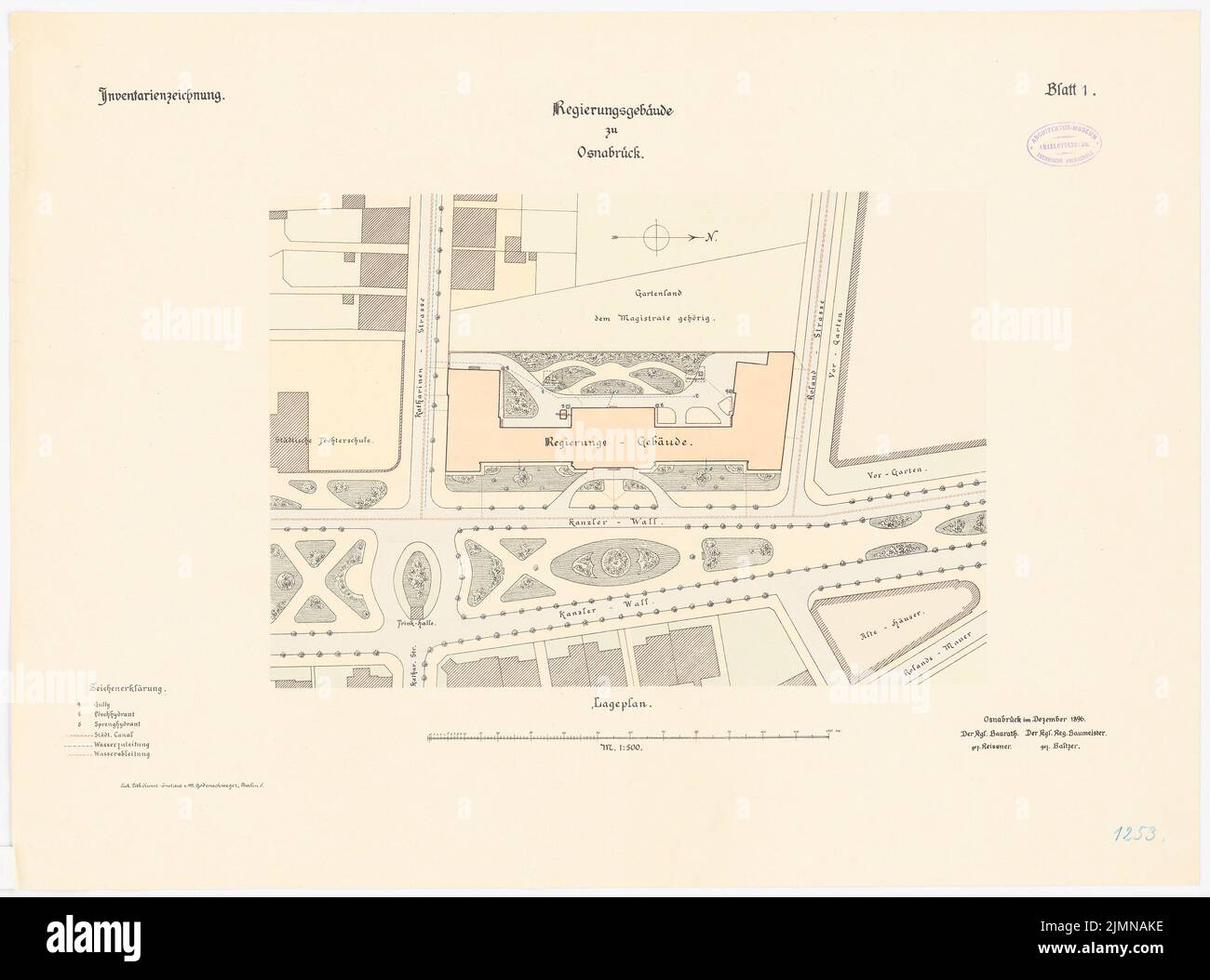 Architecte inconnu, bâtiment du gouvernement à Osnabrück (1896): Département 1 500. Lithographie, 54 x 72,7 cm (y compris les bords de balayage) Banque D'Images