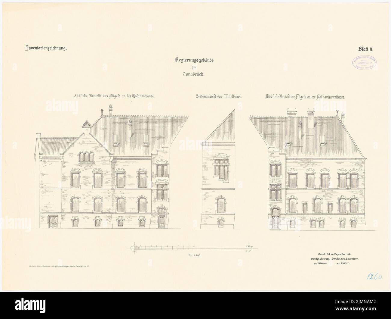 Architecte inconnu, bâtiment du gouvernement à Osnabrück (1896): Tournage 1: 100. Lithographie, 53,8 x 72,2 cm (y compris les bords de balayage) Banque D'Images