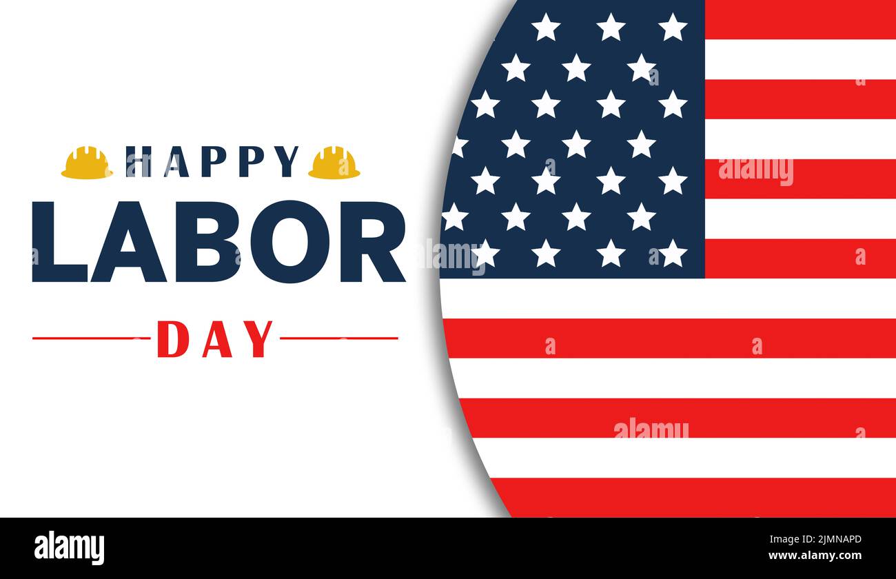 Carte de vœux de la fête du travail avec drapeau national des États-Unis et texte Happy Labor Day. Banque D'Images