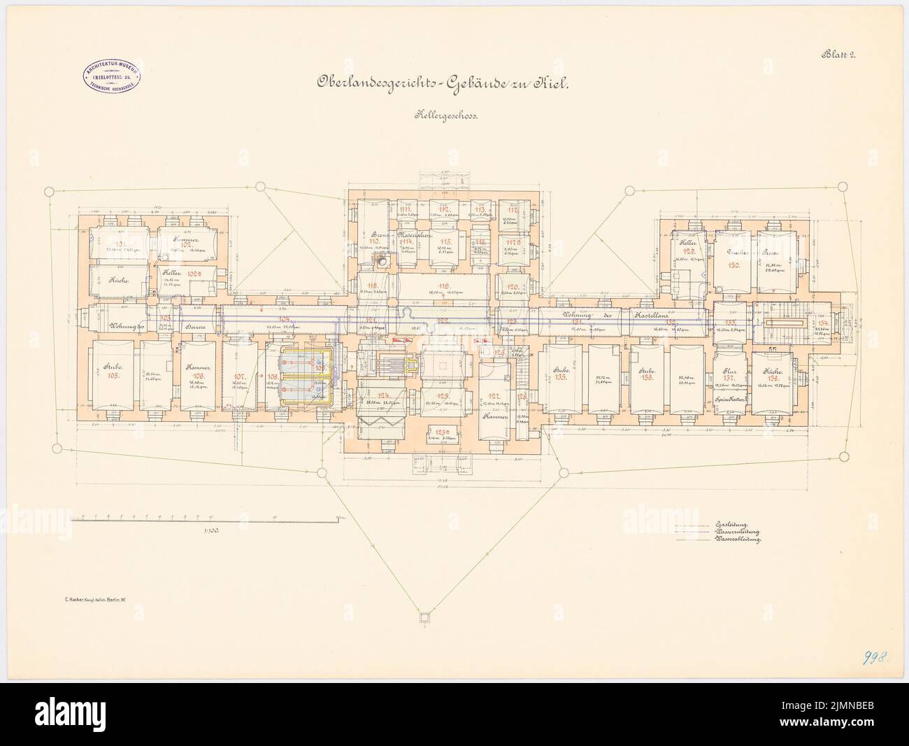 Architecte inconnu, Cour régionale supérieure à Kiel (env 1895/1896): Plan d'étage KG 1: 100. Lithographie, 53,3 x 71 cm (y compris les bords de balayage) Banque D'Images