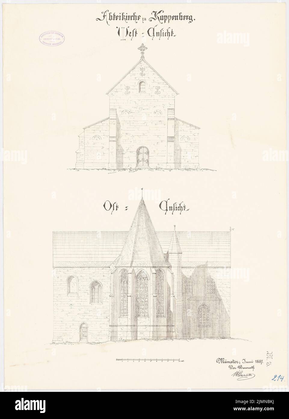 Architecte inconnu, Église de l'Abbaye, Kappenberg. Restauration (1887): Vue de l'est, vue de l'Ouest 1: 100. Lithographie, 69 x 51 cm (y compris les bords de balayage) Banque D'Images