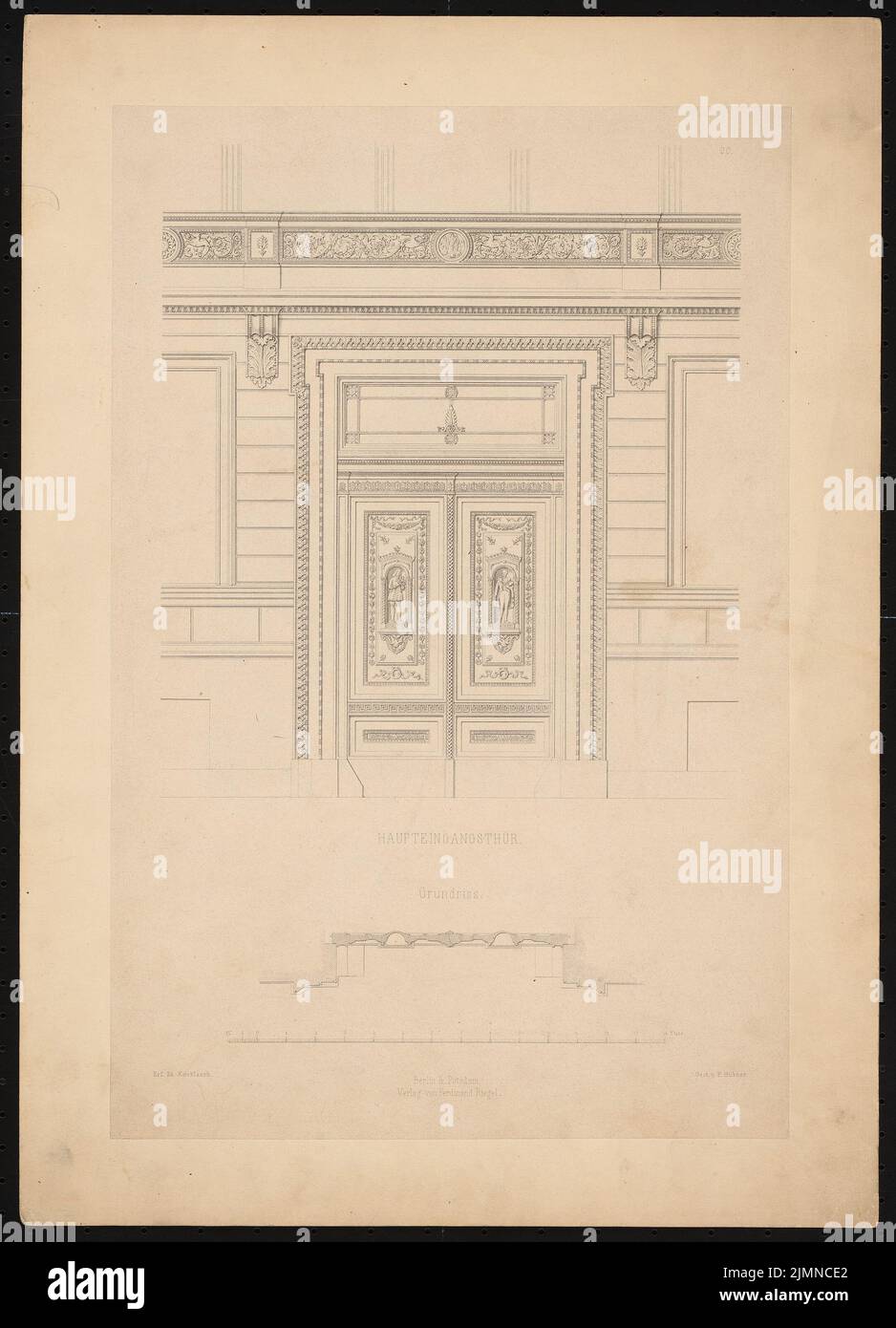 Knoblauch Eduard (1801-1865), Knoblauch Oranienstraße 101/102 à Berlin-Kreuzberg (1846-1847): »Porte d'entrée de la maison«, voir plan d'étage, fiche 90 de la publication. Pression sur le papier, 52,7 x 38,1 cm (y compris les bords de numérisation) Banque D'Images