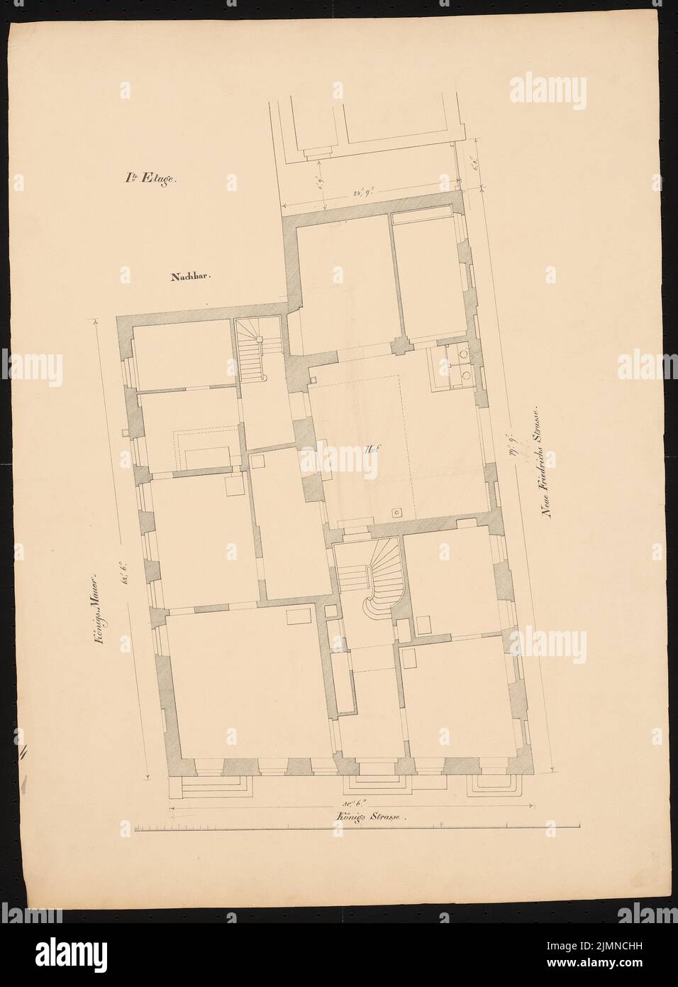 Knoblauch Eduard (1801-1865), Mietshaus Königstraße 34 à Berlin (1841): Grundriss. FEDER, 66,2 x 48,7 cm (y compris les bords de numérisation) Banque D'Images