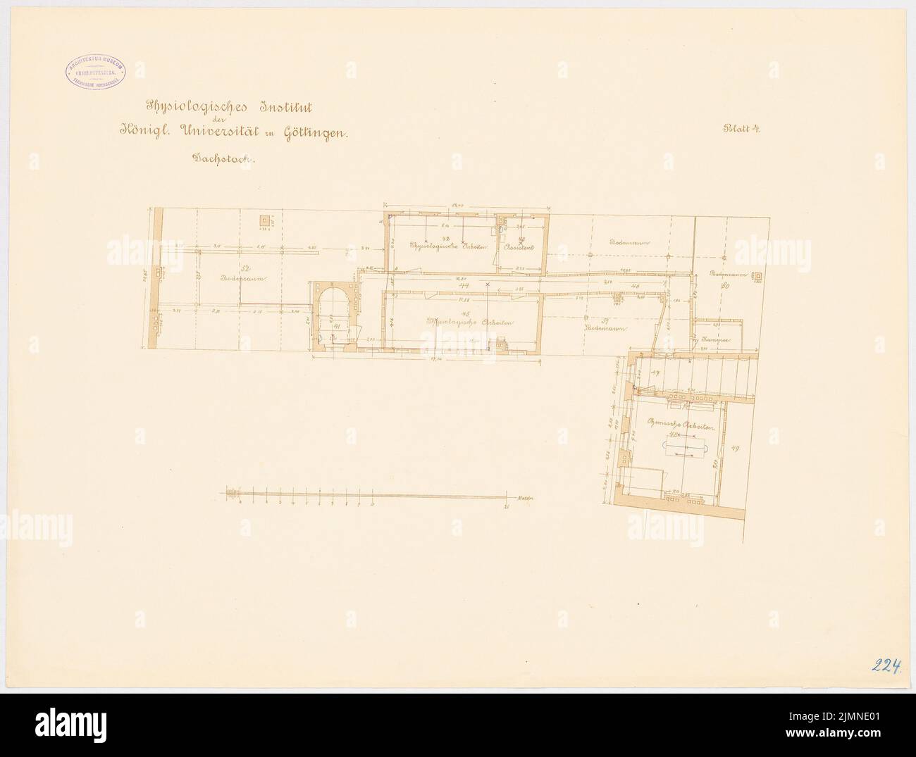 Architecte inconnu, 2nd Institut physiologique de l'Université de Göttingen (sans dat.): Plan d'étage dernier étage 1: 100. Lithographie, 52,1 x 68,7 cm (y compris les bords de balayage) Banque D'Images