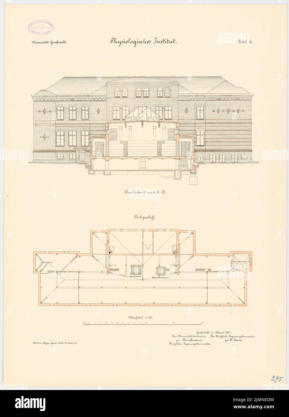 Architecte inconnu, Université de Greifswald. Clinique chirurgicale (1904) : vue du nord, vue de l'ouest, vue de l'est 1 : 100. Lithographie, 69,2 x 51,3 cm (y compris les bords de balayage) Banque D'Images