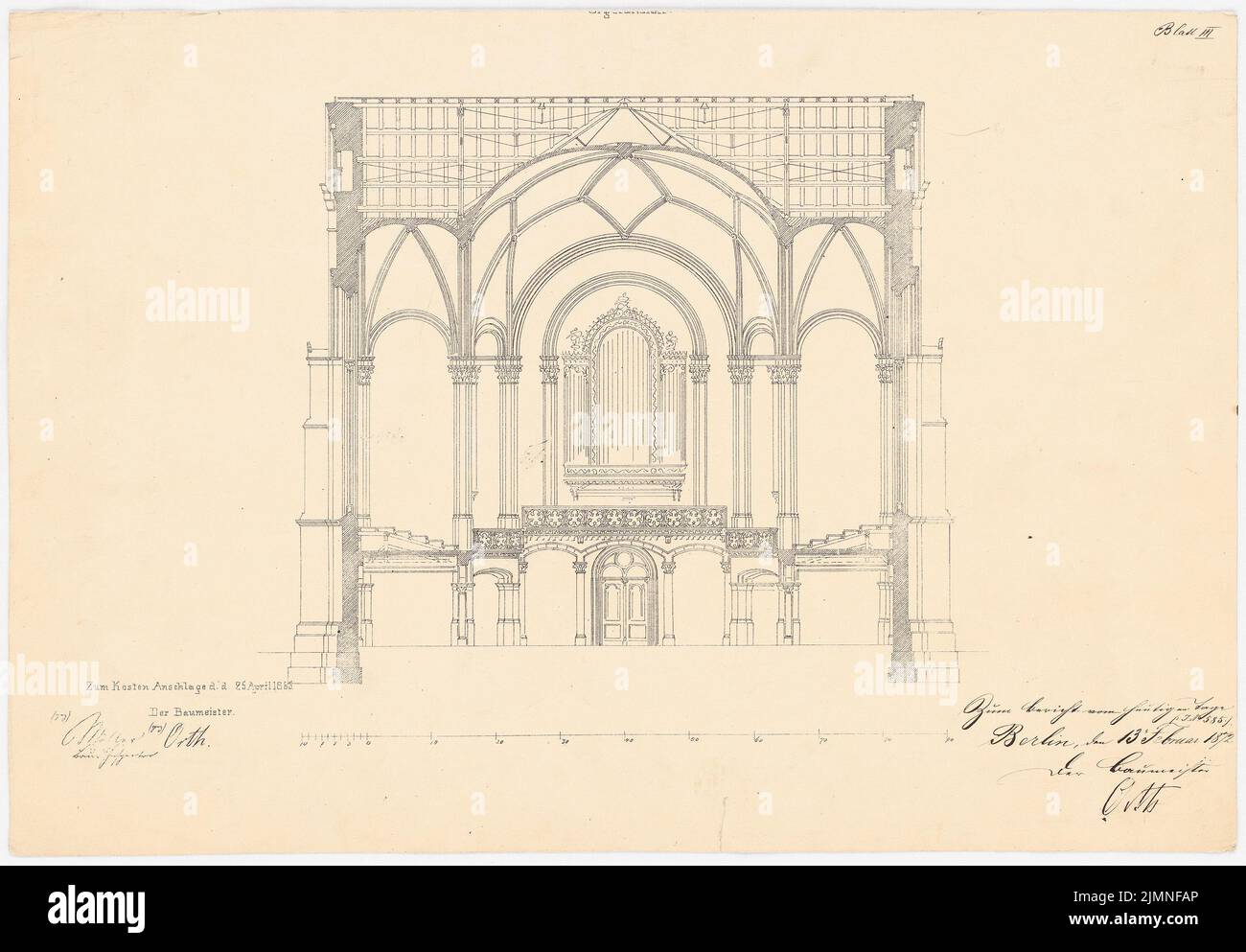 Orth August (1828-1901), Sionskirche, Berlin (25.04.1865): Vue d'orgue. Pression légère, 35,7 x 51,5 cm (y compris les bords de numérisation) Banque D'Images