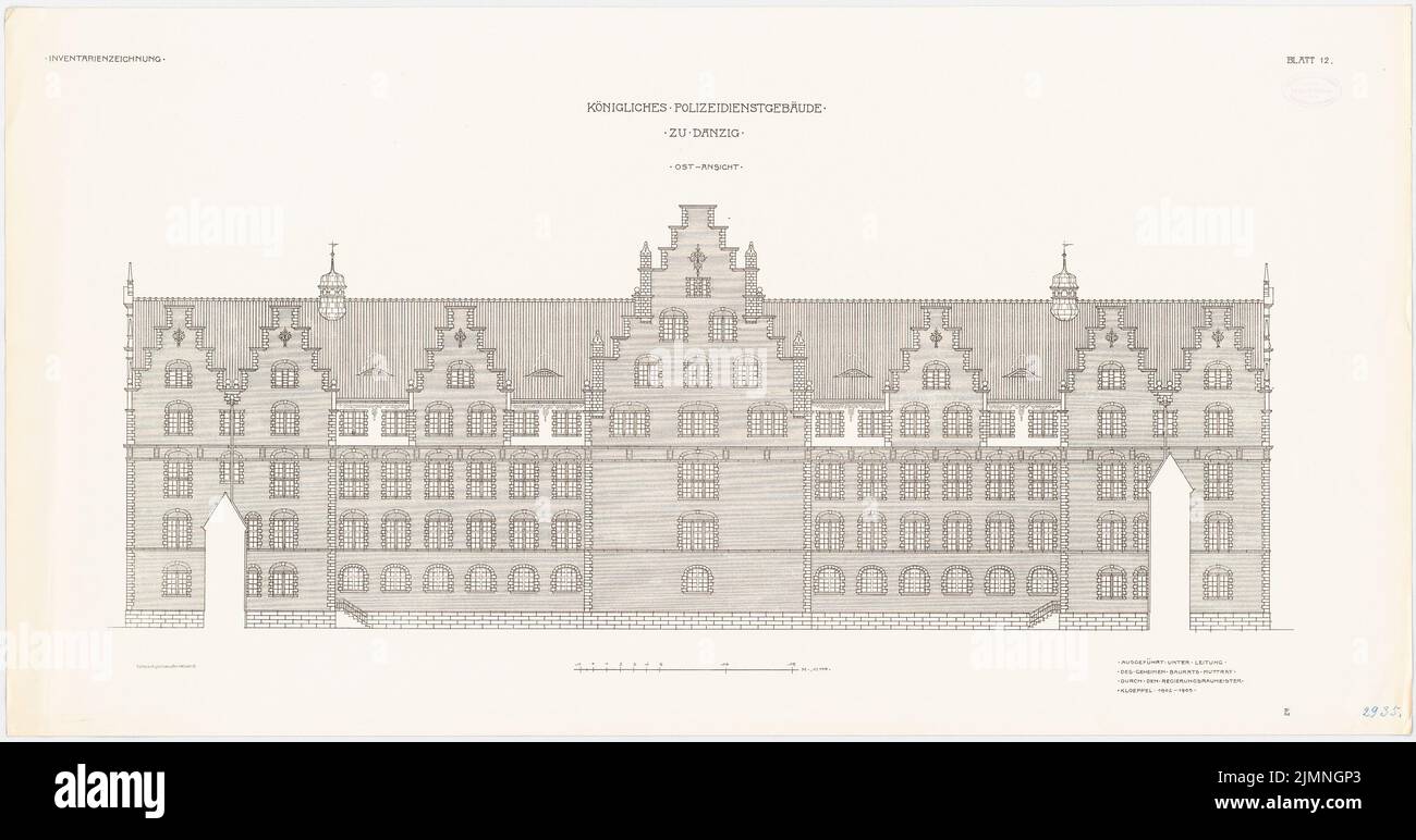 Architecte inconnu, bâtiment des services de police, Gdansk. Bâtiment principal (1902-1905): Vue de l'est 1: 100. Lithographie, 55,9 x 106,6 cm (y compris les bords de balayage) Banque D'Images