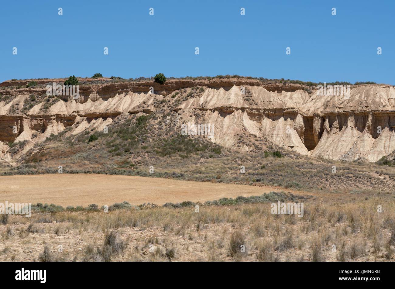 Région naturelle semi-désertique ou badlands composant argile, craie et grès, Bardenas Reales, Navarre Espagne Banque D'Images