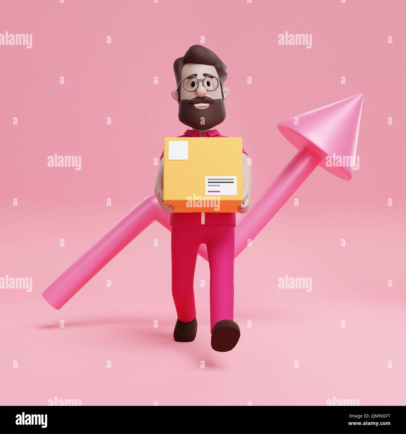 3D Man Delivery Package tendance croissance investissement Marketing Banque D'Images