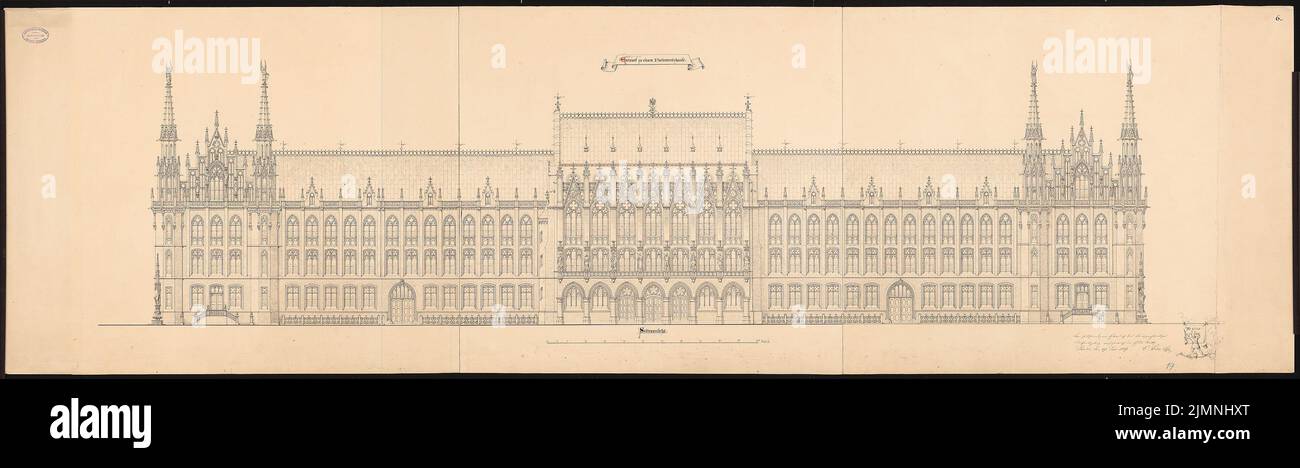 Elis Carl (1838-1889), Parlement prussien, Berlin. Concours Schinkel 1869 : vue latérale. Encre sur carton, 64,9 x 222,9 cm (bord de numérisation inclus). Banque D'Images