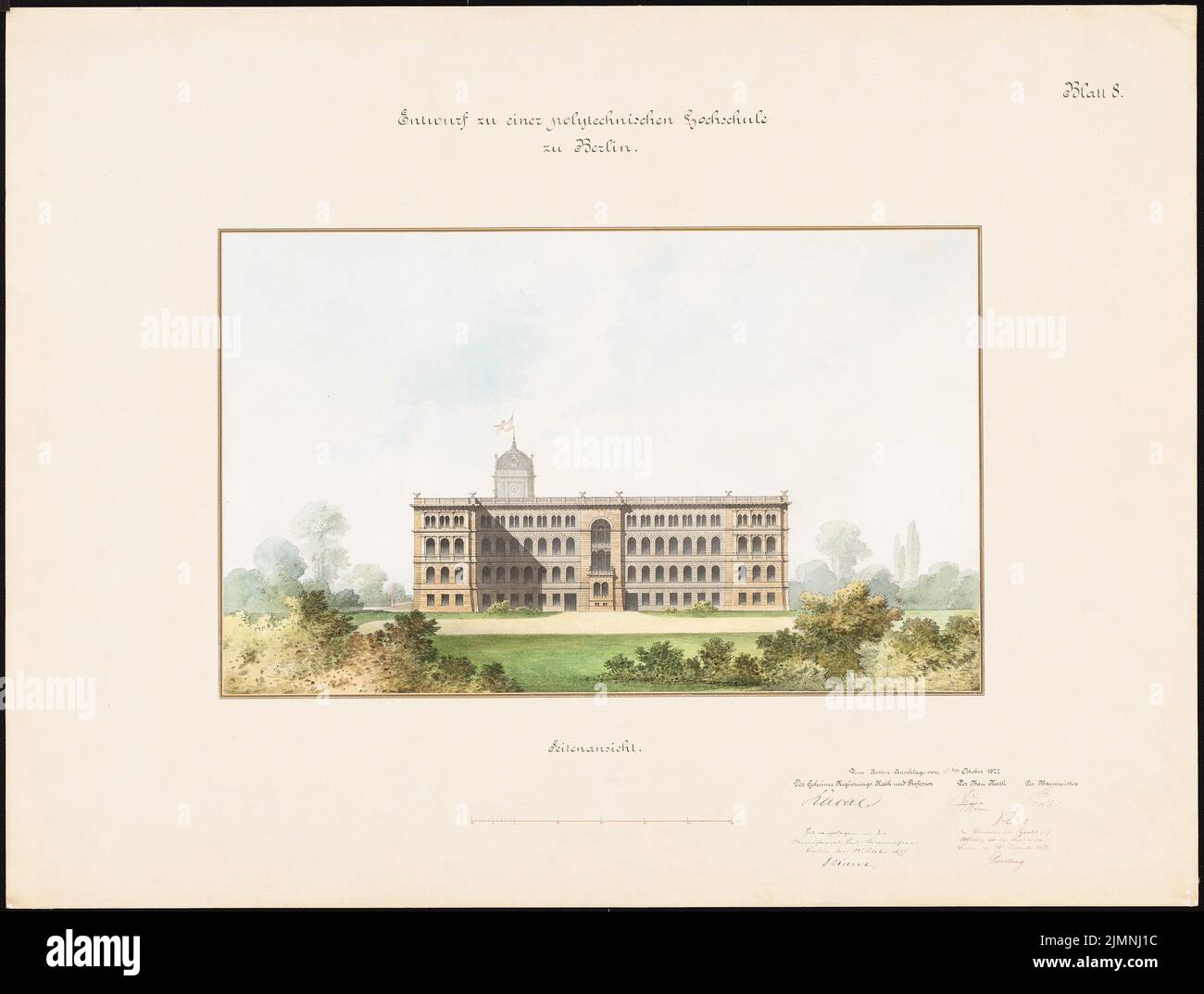 Lucae Richard (1829-1877), Université technique Berlin-Charlottenburg. Emplacement site Hippodrom dans le Tiergarten, Bau police dessins (10,1877): RISS vue latérale. Tuche aquarelle sur la boîte, 69,8 x 92,3 cm (y compris les bords de numérisation) Banque D'Images