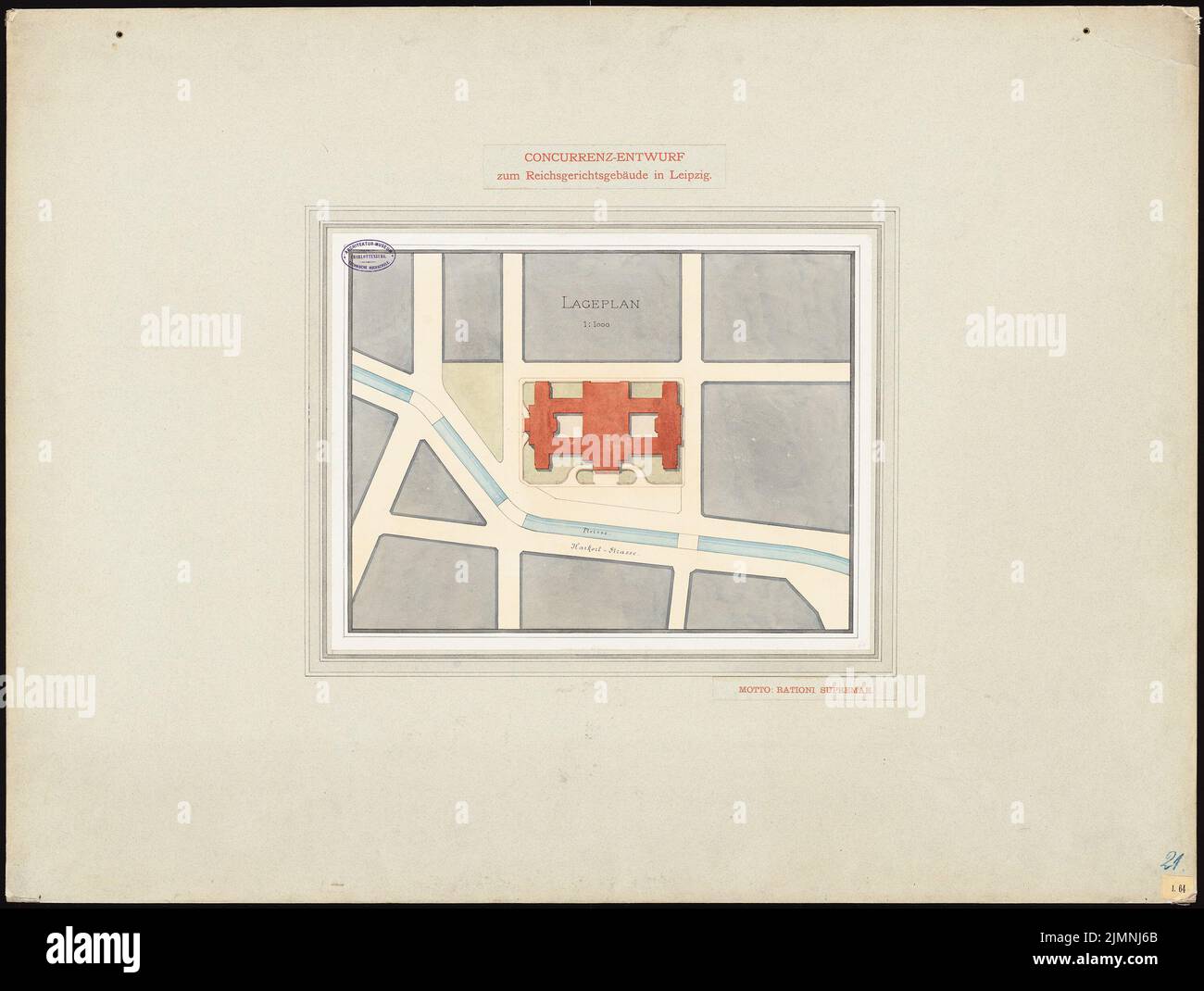 Eisenlohr & Weigle, Reichsgericht à Leipzig (sans date) : plan du site 1 : 1000. Encre, couleur de l'encre, aquarelle sur carton, 75,9 x 100,6 cm (y compris les bords de numérisation) Banque D'Images