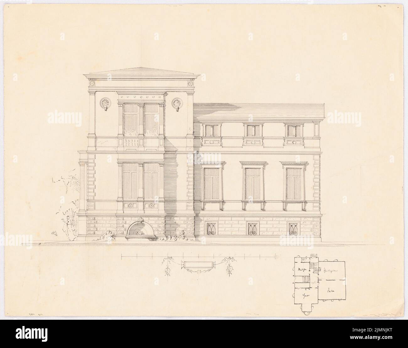 Lucae Richard (1829-1877), Villa (sans dat.): Vue, plan d'étage. Encre sur papier, 27,4 x 34,9 cm (y compris les bords de numérisation) Banque D'Images