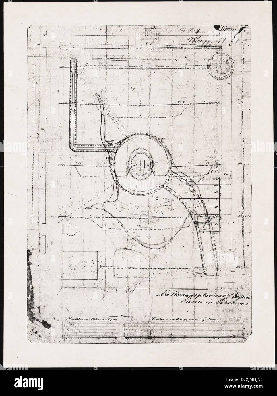 Lenné Peter (1789-1866), Bassinplatz à Potsdam (sans année) : Höhenplan. Photo, 46,1 x 34,5 cm (y compris les bords de numérisation) Banque D'Images