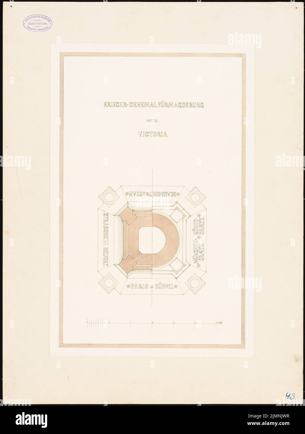 Eggert Hermann (1844-1920), mémorial de guerre à Magdebourg (sans date): Plan d'étage. Tuche aquarelle sur la boîte, 63,1 x 47,5 cm (y compris les bords de numérisation) Banque D'Images