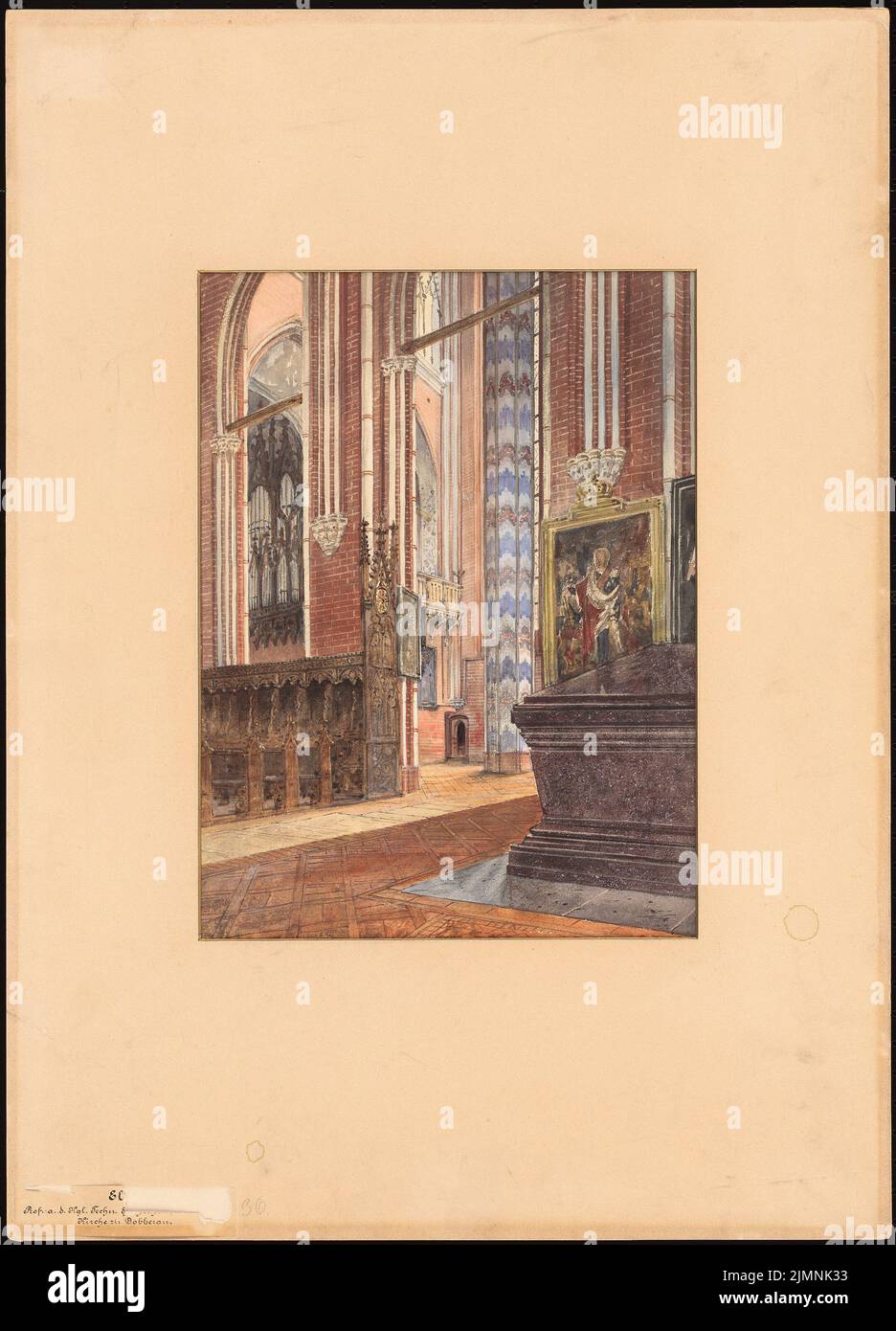 Elis Carl (1838-1889), église de Doberan (09.08.1883) : perspective intérieure. Aquarelle crayon sur la boîte, 58,6 x 42,2 cm (y compris les bords de numérisation) Banque D'Images