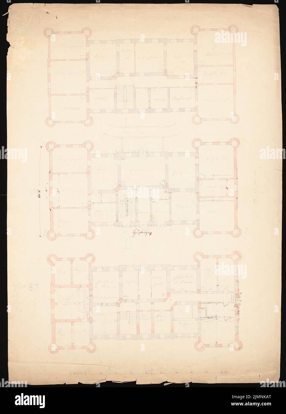 Knoblauch Eduard (1801-1865), montage en maison de campagne à Lanke (env 1853): Grundliss Keller, ERD- und étage supérieur. Aquarelle de Tusche, 76,3 x 56,5 cm (y compris les bords de numérisation) Banque D'Images