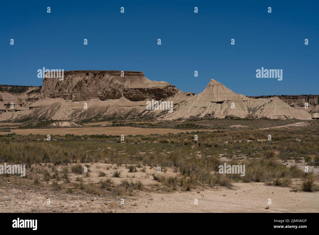 Région naturelle semi-désertique ou badlands composant argile, craie et grès, Bardenas Reales, Navarre Espagne Banque D'Images