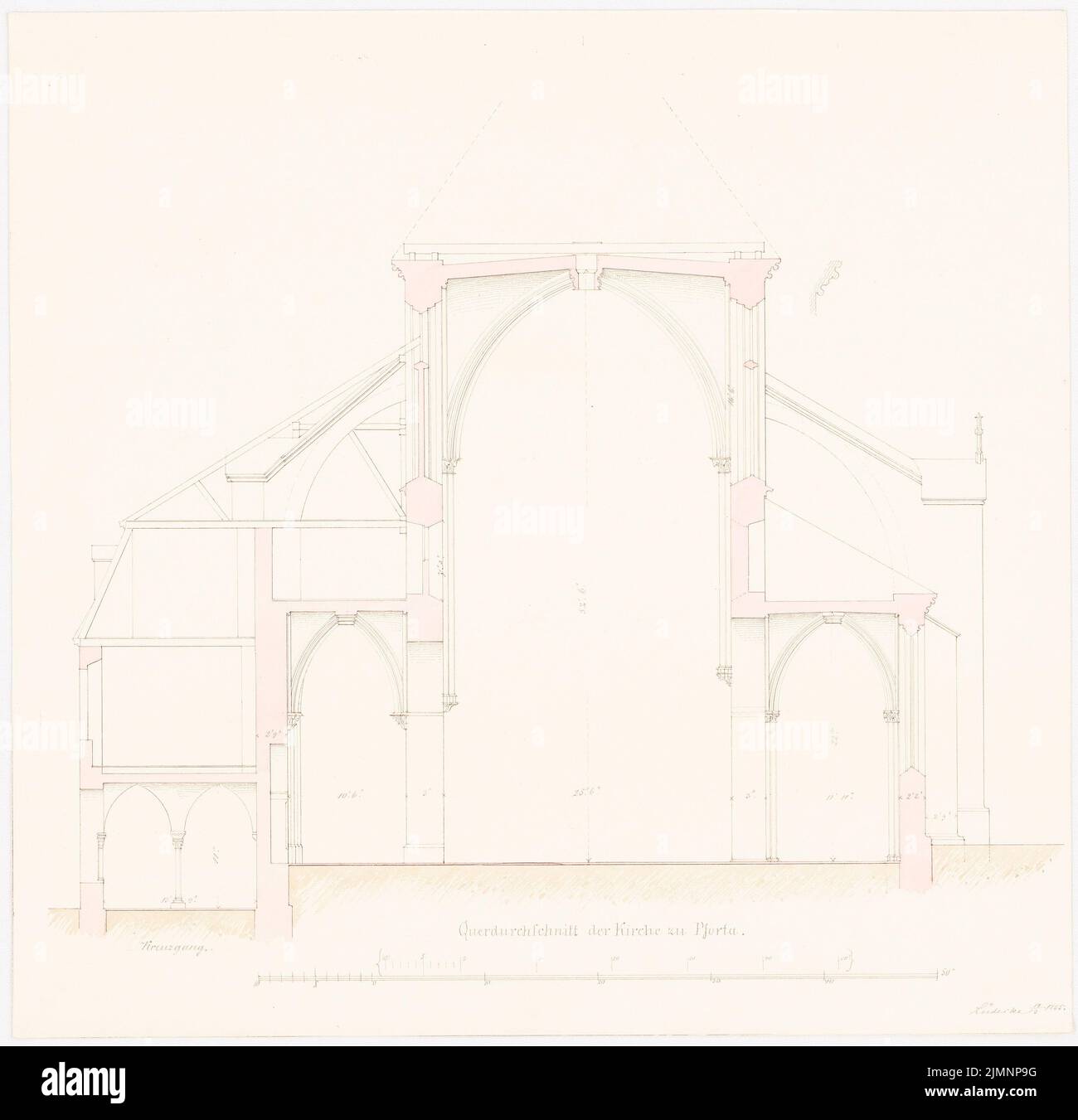 Lüdecke Carl Johann Bogislaw (1826-1894), église de Schulporta (19 mars 1855) : section transversale, barre d'échelle. Tuche aquarelle sur la boîte, 36,1 x 37,2 cm (y compris les bords de balayage) Lüdecke Carl Johann Bogislaw (1826-1894): Kirche, Schulpforta Banque D'Images