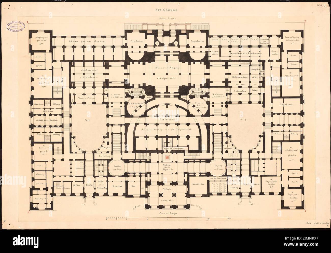 Bühlmann Joseph (1844-1921), Reichstag, Berlin (1882): Grundriss EG 1: 200. Tusche aquarelle sur papier, sur carton, 58 x 83,4 cm (y compris les bords de balayage) Bühlmann Joseph (1844-1921): Reichstag, Berlin. Zweiter Wettbewerb Banque D'Images