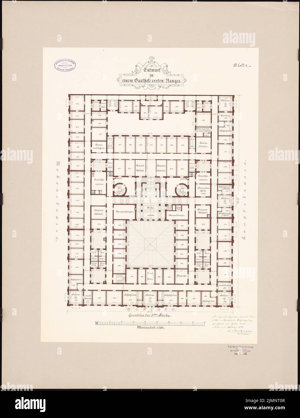 Brinckmann Albert (né en 1849), Gasthaus 1. Richesse (10,1879): Plan d'étage 3rd OG 1: 200. Tuche aquarelle sur papier, sur carton, 82,2 x 63,1 cm (y compris les bords de numérisation) Brinckmann Albert (geb. 1849): Gasthaus 1. Gammes Banque D'Images