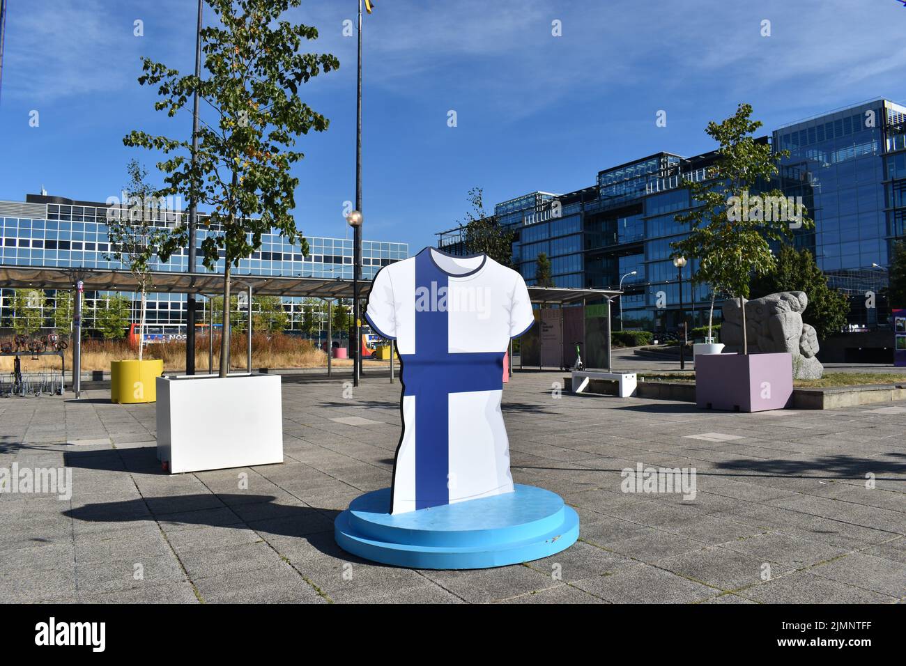 Selfie spot pour l'UEFA Women's Euro England 2022 dans la zone des fans de Station Square, Milton Keynes. Banque D'Images
