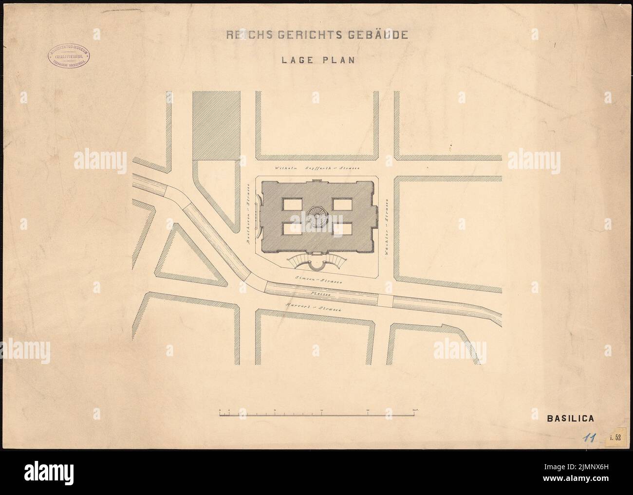 Vischer & Fueter, Reichsgericht à Leipzig (1884) : plan du site. Encre sur carton, 48,6 x 68,1 cm (y compris les bords de balayage) Vischer & Fueter : Reichsgericht, Leipzig Banque D'Images