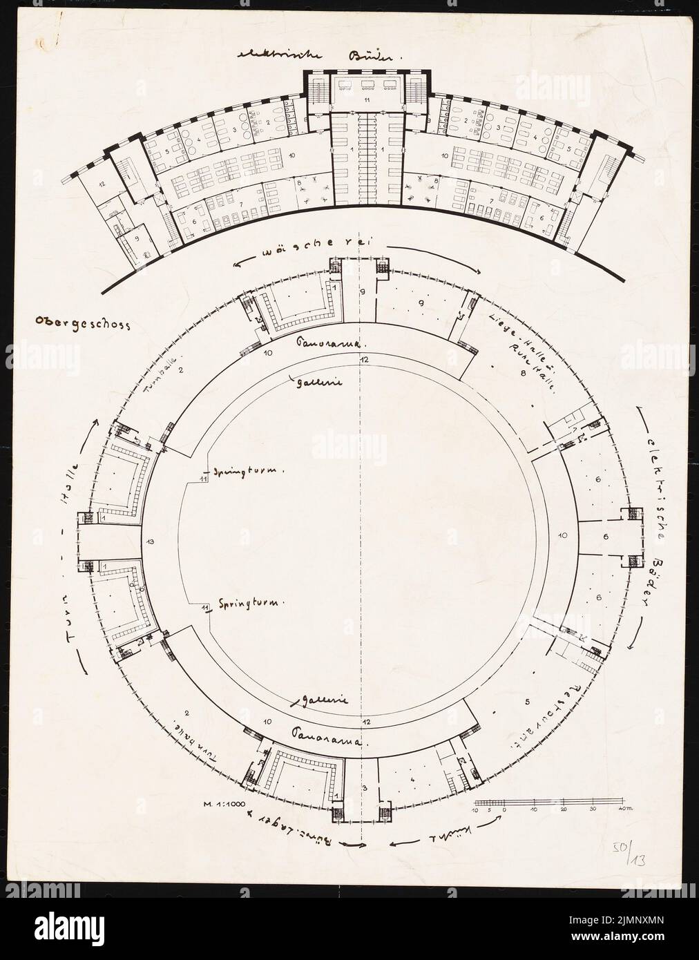 Poelzig Hans (1869-1936), piscine à Berlin (sans date): OG 1: 1000. Encre sur une légère cassure sur le papier, 30,3 x 23,6 cm (y compris les bords de numérisation) Poelzig Hans (1869-1936): Thermenpalast, Berlin Banque D'Images