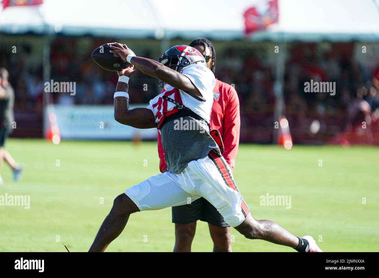 Tampa, Floride, États-Unis, 7 août 2022, Tampa Bay Buccaneers Wide Receveur Kaylon Geiger #80 pendant le camp d'entraînement au centre de formation AdventHealth . (Crédit photo : Marty Jean-Louis) Banque D'Images