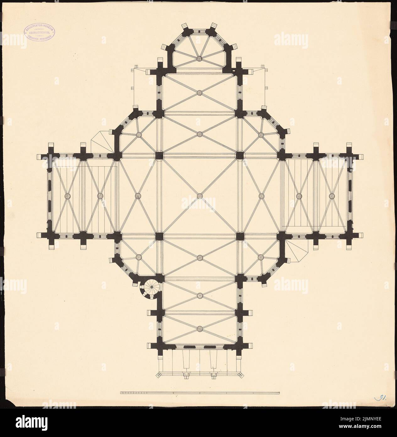 Martens Gustav Ludolf (1818-1872), église (sans dat.): Plan d'étage. Encre sur carton, 59,7 x 58,1 cm (y compris les bords du scan) Martens Gustav Ludolf (1818-1872): Kirche Banque D'Images