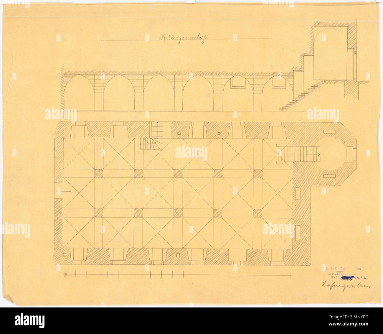 Lehmmübner Paul (1855-1916), bâtiment (sans date): Plan d'étage et sous-sol coupé. Crayon sur transparent, 42,8 x 53,3 cm (y compris les bords du scan) Lehmgrübner Paul (1855-1916): Gebäude Banque D'Images