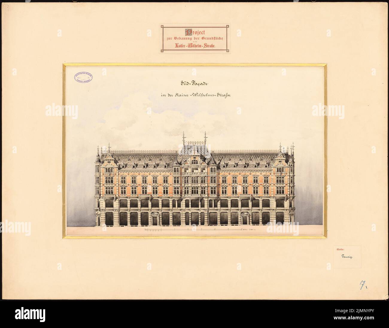 Erdmann & Spindler, développement de la Kaiser-Wilhelm-Straße à Berlin (sans date) : Südaktade sur la Kaiser-Wilhelm-Str 1 : 150. Tuche aquarelle sur la boîte, 74,6 x 96,3 cm (y compris les bords du scan) Erdmann & Spindler : Bebauung der Kaiser-Wilhelm-Straße, Berlin Banque D'Images