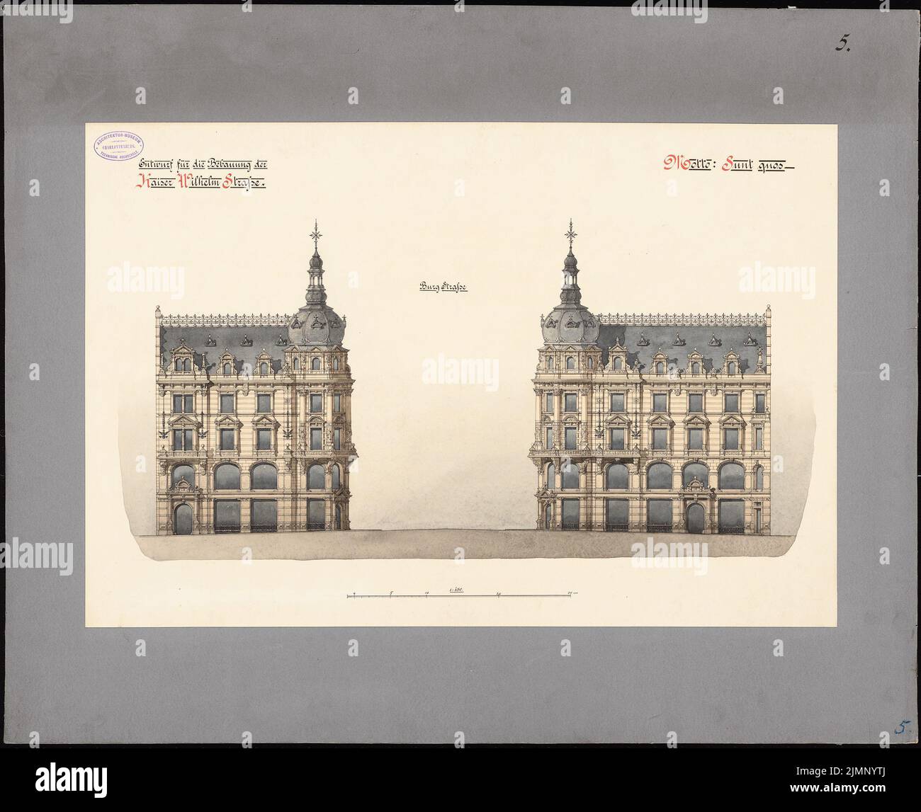 Endell & Kern, développement de la Kaiser-Wilhelm-Straße à Berlin (1885): Vue de Burgstraße 1: 150. Tuche aquarelle sur la boîte, 67,9 x 83,5 cm (y compris les bords de balayage) Endell & Kern : Bebauung der Kaiser-Wilhelm-Straße, Berlin Banque D'Images