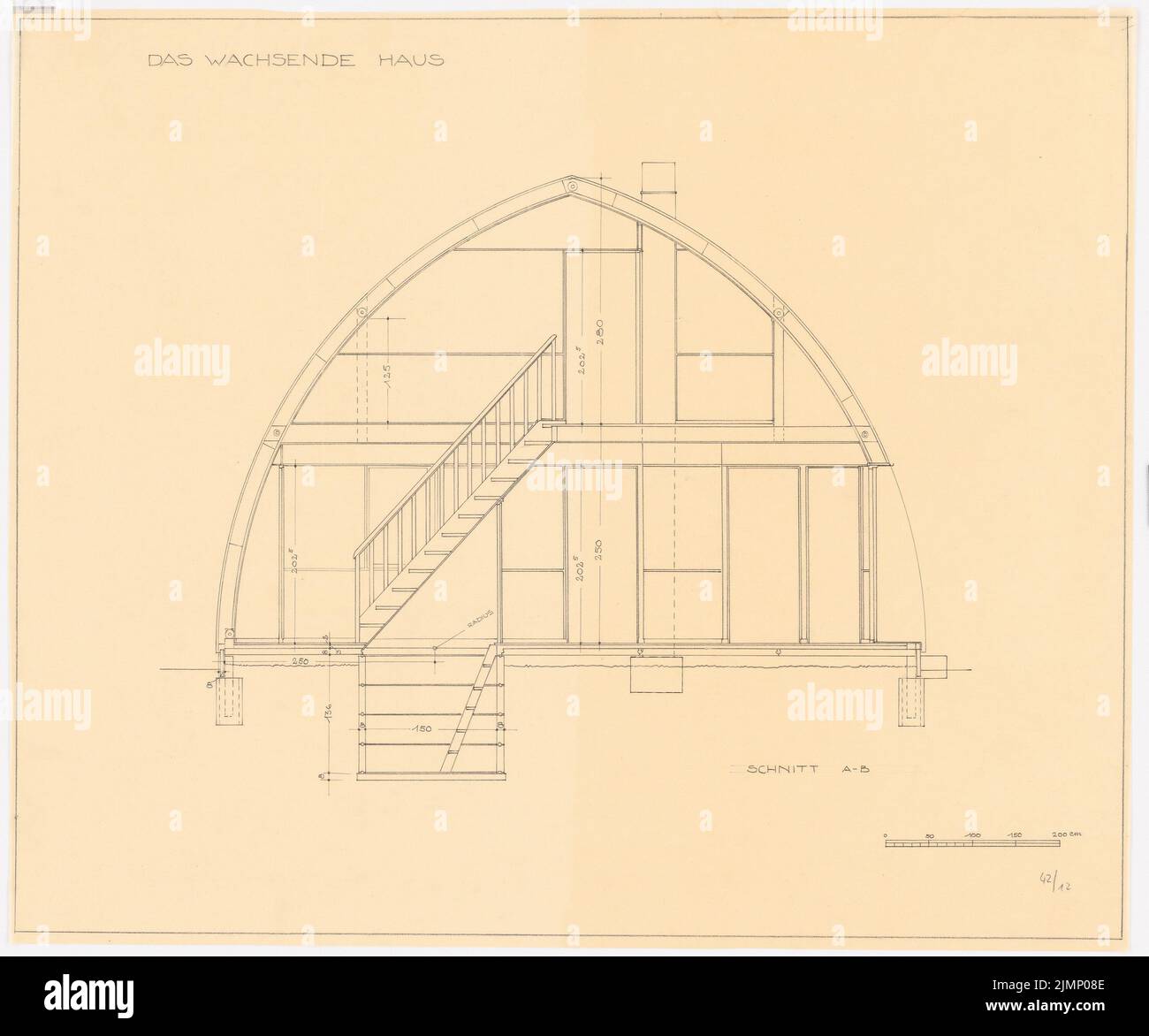 Poelzig Hans (1869-1936), la maison de culture (1931-1932): Couper. Crayon sur transparent, 54,6 x 65,6 cm (y compris les bords de balayage) Poelzig Hans (1869-1936): 'Das wachsende Haus' für die Ausstellung 'Sonne, Luft und Haus für alle' 1932 auf dem Messegelände, Berlin-Charlottenburg Banque D'Images