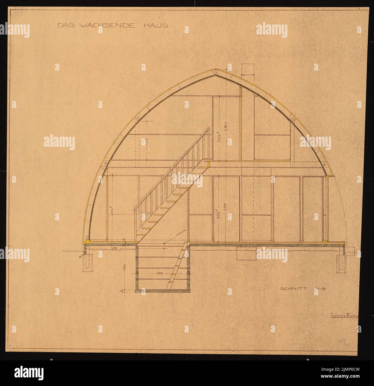 Poelzig Hans (1869-1936), la maison de culture (1931-1932): Couper. Couleur claire sur papier, 55,5 x 57,6 cm (y compris les bords de balayage) Poelzig Hans (1869-1936): 'Das wachsende Haus' für die Ausstellung 'Sonne, Luft und Haus für alle' 1932 auf dem Messegelände, Berlin-Charlottenburg Banque D'Images