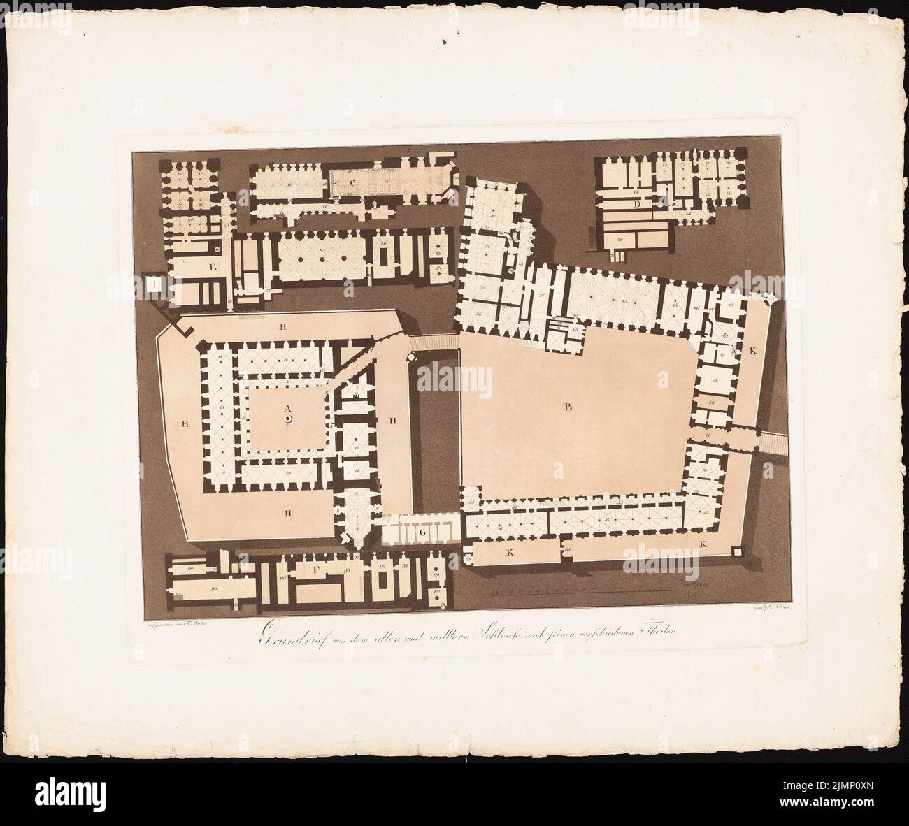 Frick, Friedrich, Château de Marienburg en Prusse. (Tafel 4 depuis : le château de Marienburg en Prusse. Exprimé selon son Aeuiser le plus excellent et ses vues intérieures. HRSG (1799): Plan d'étage du château ancien et central à ses différentes parties. Couture sur papier, 61,6 x 73,3 cm (y compris . Scan edges) Frick, Friedrich : Schloss Marienburg à Preußen. (AUS: Schloss Marienburg à Preussen. Nach seinen vorzüglichen aeußern und innern Ansichten dargestellt. HRSG. Von F. Frick, Berlin 1799) Banque D'Images Frick, Friedrich, Château de Marienburg en Prusse. (Tafel 4 depuis : le château de Marienburg en Prusse. Exprimé selon son Aeuiser le plus excellent et ses vues intérieures. HRSG (1799): Plan d'étage du château ancien et central à ses différentes parties. Couture sur papier, 61,6 x 73,3 cm (y compris . Scan edges) Frick, Friedrich : Schloss Marienburg à Preußen. (AUS: Schloss Marienburg à Preussen. Nach seinen vorzüglichen aeußern und innern Ansichten dargestellt. HRSG. Von F. Frick, Berlin 1799) Banque D'Images