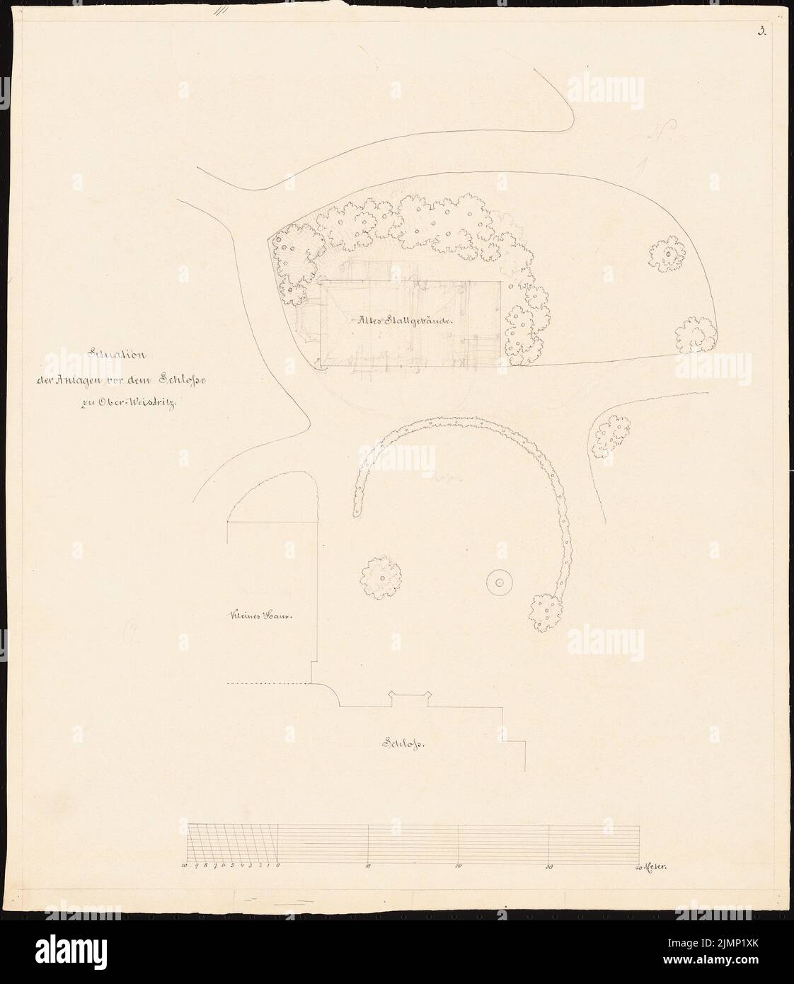 Lüdecke Carl Johann Bogislaw (1826-1894), maison de jardin dans le parc du château d'Ober-Weistritz (1875): Département avec corrections, barre d'échelle. Encre et crayon sur carton, 51 x 44 cm (y compris les bords du scan) Lüdecke Carl Johann Bogislaw (1826-1894): Gartenhaus im Park des Schloss Ober-Weistritz Banque D'Images