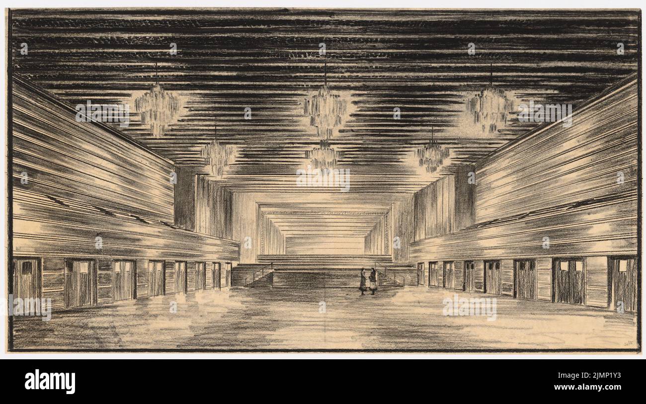 Poelzig Hans (1869-1936), Maison de la radio, Berlin (1928-1930): Perspective de l'intérieur d'une salle (1?). Charbon sur transparent, 48 x 86,2 cm (y compris les bords de balayage) Poelzig Hans (1869-1936): Haus des Rundfunks, Berlin-Charlottenburg Banque D'Images