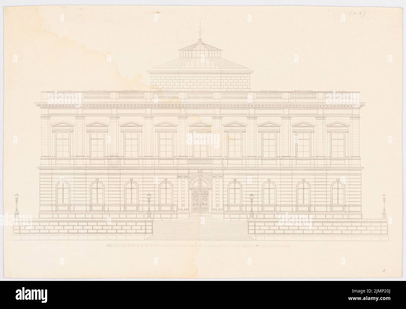 Lange Ludwig (1808-1868), musée de Leipzig. (Depuis : L. Lange, œuvres de l'architecture supérieure, 1860) (1856-1856) : vue de face supérieure. Pression sur carton, 37,2 x 53,6 cm (y compris les bords de balayage) Lange Ludwig (1808-1868): Werke der höheren Baukunst, Darmstadt 1860. Musée, Leipzig Banque D'Images