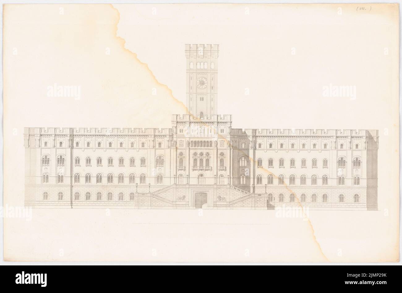 Lange Ludwig (1808-1868), hôtel de ville de Hambourg. (Depuis : L. Lange, œuvres de l'architecture supérieure, 1858) (1854) : vue de face. Pression sur carton, 44,4 x 67,4 cm (y compris les bords de balayage) Lange Ludwig (1808-1868): Werke der höheren Baukunst, Darmstadt 1858. Rathaus, Hambourg Banque D'Images