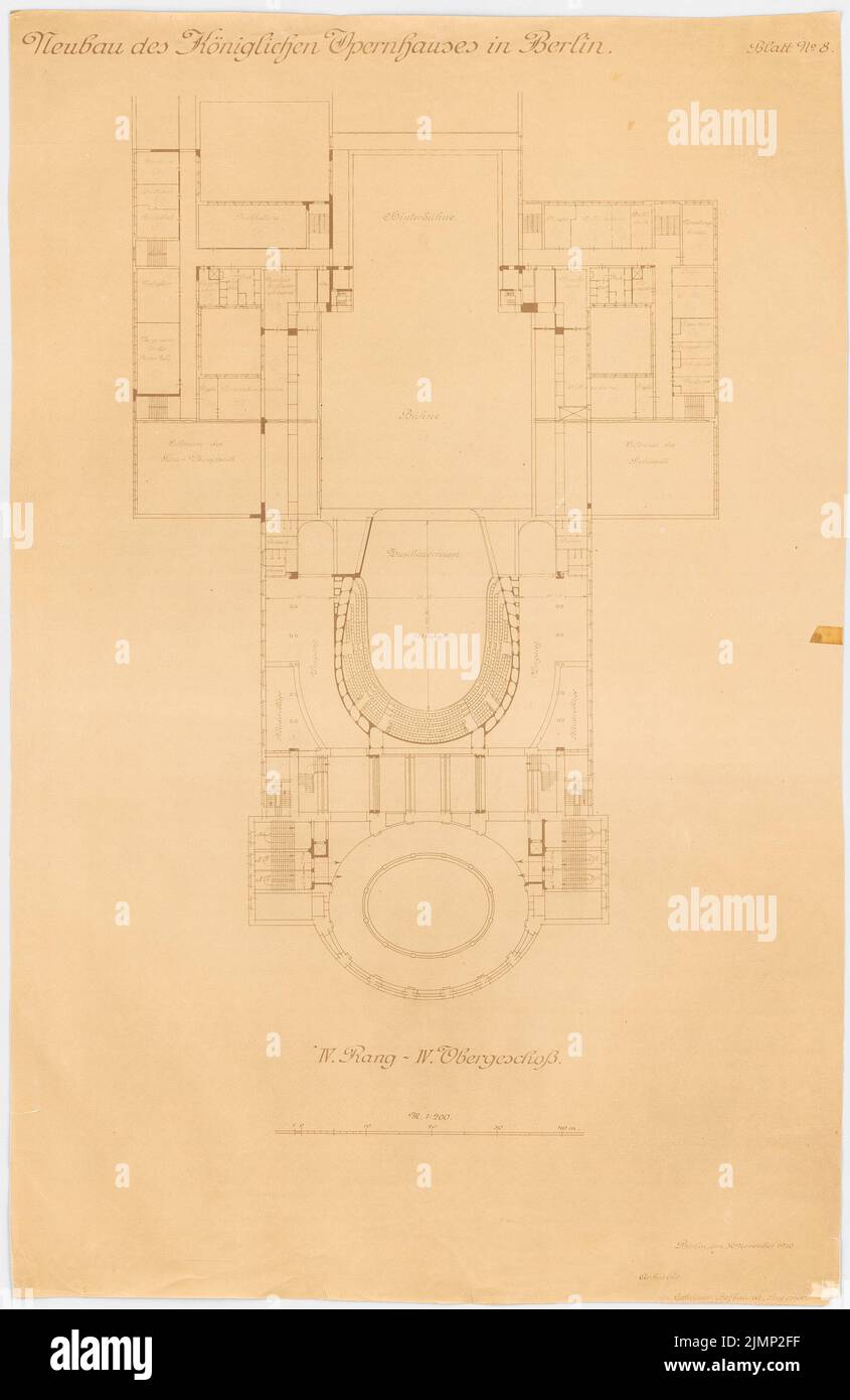 Genzmer, Felix (1856-1929), Opéra Royal de Berlin-Tiergarten (30 novembre 1910): Grundriss 4th étage, 4th place 1: 200. Pause légère sur papier, 99,1 x 64,5 cm (y compris les bords de balayage) Genzmer, Felix (1856-1929): Königliche Oper, Berlin-Tiergarten Banque D'Images