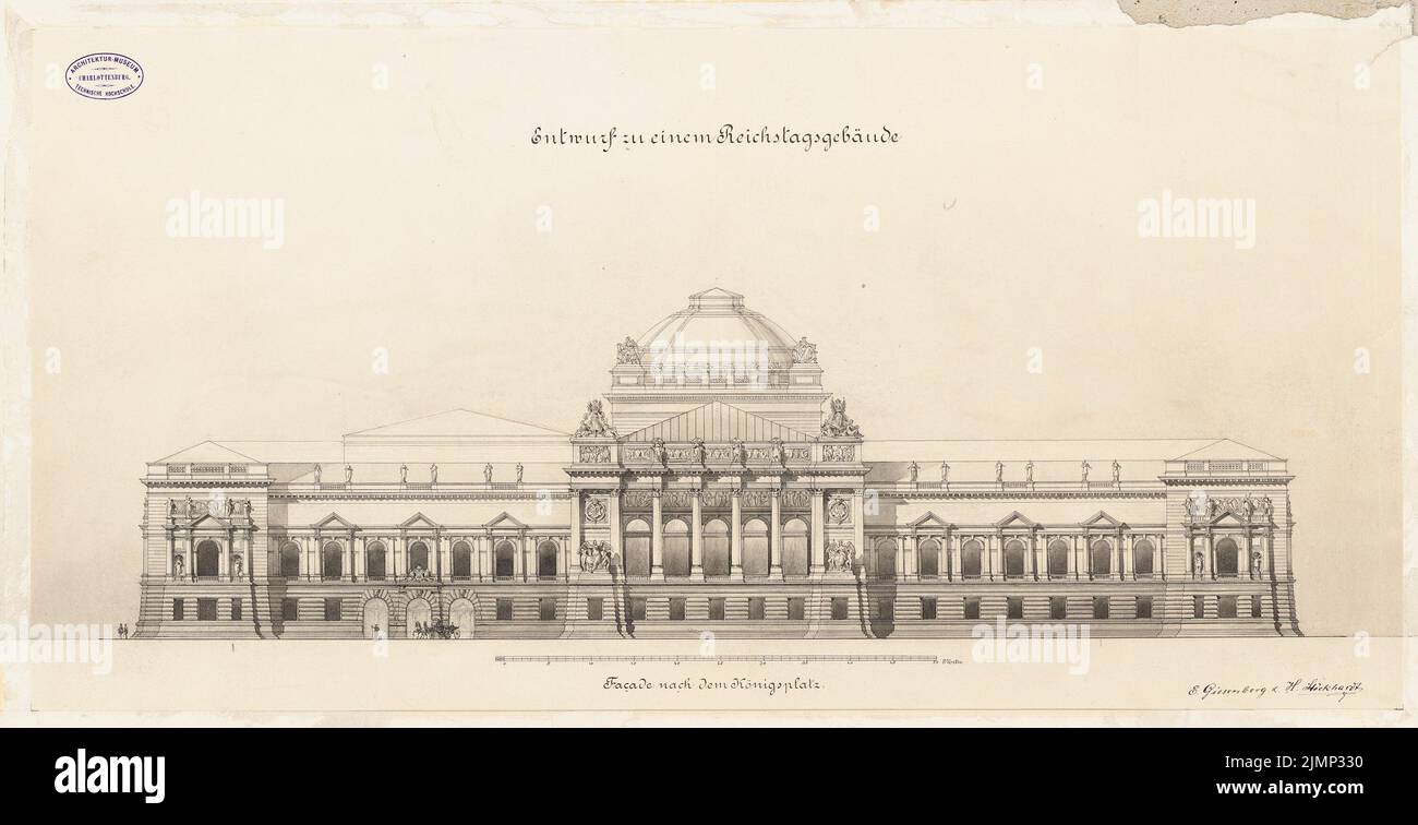 Giesenberg & Stöckhardt, Reichstag, Berlin (1882) : façade de Königsplatz 1 : 200. Tuche aquarelle sur la boîte, 41,9 x 81,8 cm (y compris les bords de balayage) Giesenberg & Stöckhardt : Reichstag, Berlin. Zweiter Wettbewerb Banque D'Images